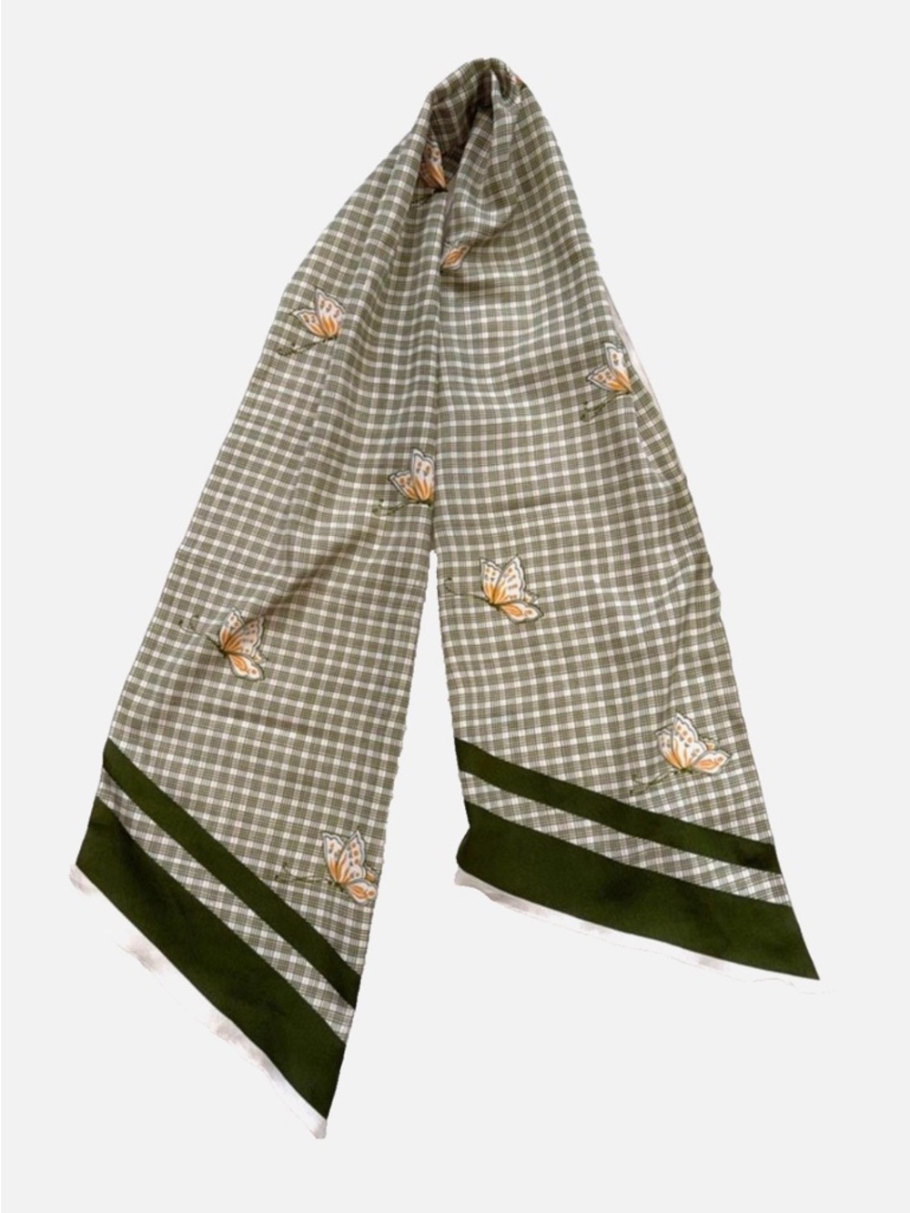 Vintage Italian Scarf Butterfly Print Green Yellow Plaid Made in Italy